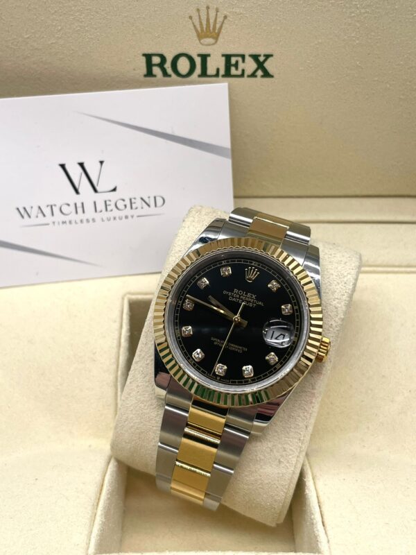 Rolex Datejust Bi Color Yellow Gold Diamond Black Dial Oyster 41MM BP