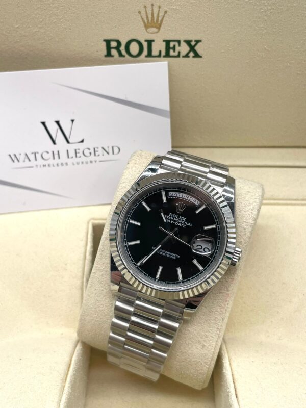 Rolex Day-Date Black Dial White Gold Bezel 40MM BP