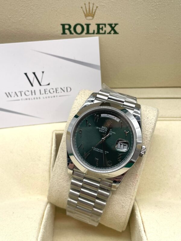 Rolex Day-Date Green Roman Platina Dial White Gold Bezel 40MM BP