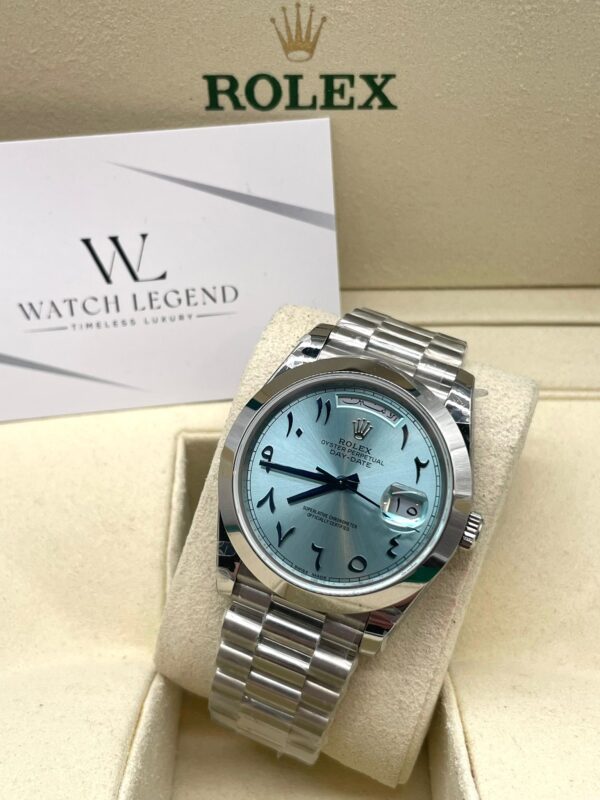 Rolex Day-Date Ice Blue Arabic Platina Dial White Gold Bezel 40MM BP