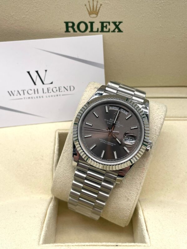Rolex Day-Date Rhodium Grey Dial White Gold Bezel 40MM BP