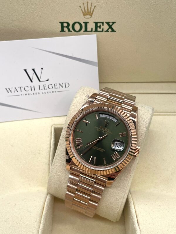 Rolex Day-Date Rosé Gold Olive Green Roman Dial 40MM BP
