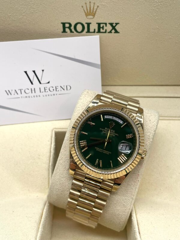 Rolex Day-Date Yellow Gold Olive Green Roman Dial 40MM BP